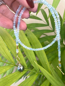 Aquamarine Toggle Necklace & Tahitian Baroque Pearl Pendant, GV, 16.5" – Handmade in Canada