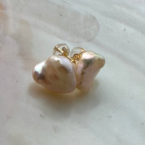 Champagne Keshi Pearl Stud Earrings, Gold
