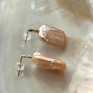 Boucles d'oreilles pendantes rectangulaires surdimensionnées en perles de couleur pêche dorée, GV