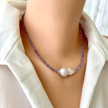 Charger l&#39;image dans la galerie, Dainty Light Lavender Amethyst &amp; Baroque Pearl Necklace, February Birthstone, Silver, 17.5&quot;in
