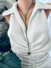 Load image into Gallery viewer, Y Long Pearl Necklace, Hope &amp; Love Cross Necklace, Prasiolite Charm, Religious Jewelry
