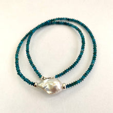 Load image into Gallery viewer, Delicate Dark Blue Apatite &amp; White Baroque Pearl Beaded Necklace, Sterling Silver, 17.25&quot;inches,
