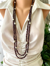 Charger l&#39;image dans la galerie, Long Garnet Necklace with Freshwater Pearls, January Birthstone Necklace, 35.5&quot; or 37.5&quot;inch
