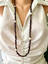 Carica l&#39;immagine nel visualizzatore di Gallery, Long Garnet Necklace with Freshwater Pearls, January Birthstone Necklace, 35.5&quot; or 37.5&quot;inch
