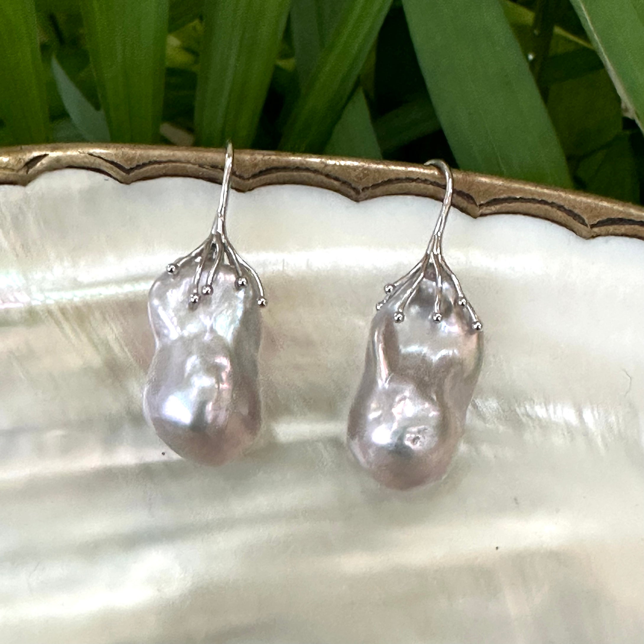 Silver Grey Baroque Pearl Drop Earrings, Gold or Silver