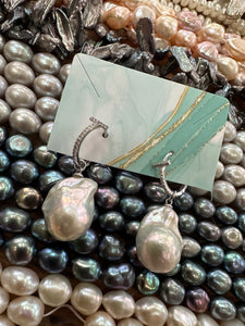 White Baroque Pearl Hoop Earrings in Silver or GV, 20-40mm