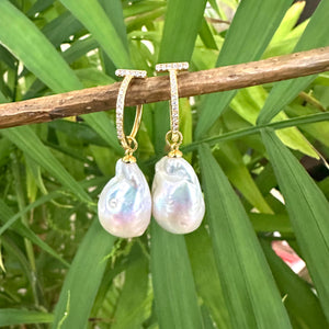 White Baroque Pearl Hoop Earrings in Silver or GV, 20-40mm