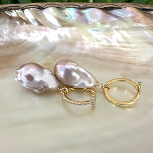 Pink Baroque Pearl Hoop Earrings in Gold