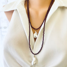 Load image into Gallery viewer, Red Garnet &amp; Baroque Pearl Pendant Necklace, 14K GF, in 21.5&quot;&amp; 28&quot;
