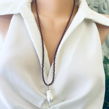 Load image into Gallery viewer, Red Garnet &amp; Baroque Pearl Pendant Necklace, 14K GF, in 21.5&quot;&amp; 28&quot;
