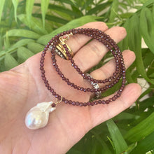 Load image into Gallery viewer, Red Garnet &amp; Baroque Pearl Pendant Necklace, 14K GF, in 21.5&quot;&amp; 28&quot;

