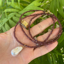 Load image into Gallery viewer, Red Garnet &amp; Baroque Pearl Pendant Necklace, 14K GF, in 21.5&quot;&amp; 28&quot;
