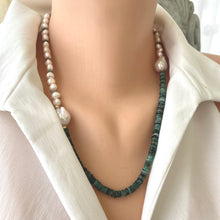 Load image into Gallery viewer, Asymmetric Emerald &amp; Freshwater Baroque Pearl Necklace, Gold Filled, 21&quot;inch, May Birthstone
