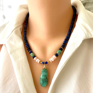 Lapis Lazuli, Chrysoprase and Pink Opal Necklace