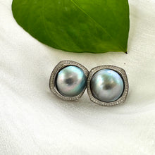 Load image into Gallery viewer, Peacock Light Grey Mabe Pearl Stud Earrings, Silver
