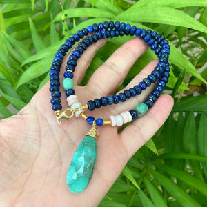 Lapis Lazuli, Chrysoprase and Pink Opal Necklace
