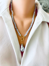Load image into Gallery viewer, Aquamarine Candy Necklace, Baroque Pearl Pendant, Gold Vermeil, March Birthstone, 19-21&quot;inches
