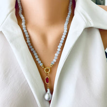 Cargar imagen en el visor de la galería, Aquamarine Candy Necklace, Baroque Pearl Pendant, GV, 19-21&quot;
