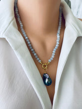 Cargar imagen en el visor de la galería, Aquamarine Candy Necklace, Baroque Pearl Pendant, GV, 19-21&quot;
