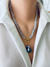 Charger l&#39;image dans la galerie, Aquamarine Candy Necklace, Baroque Pearl Pendant, Gold Vermeil, March Birthstone, 19-21&quot;inches
