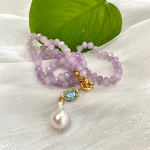 Load image into Gallery viewer, Lavender Amethyst Candy Necklace, Baroque Pearl Pendant, Gold Vermeil, February birthstone, 18.5&quot;
