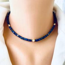 Carica l&#39;immagine nel visualizzatore di Gallery, Lapis Lazuli &amp; Pearl Choker Necklace, GP, 15-16.5&quot;
