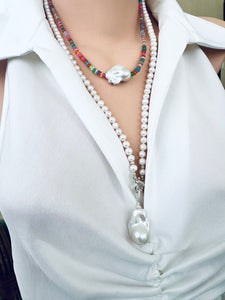 Pearl Necklace with Removable Baroque Pearl Pendant, 26", Sterling Silver Marine Clasp – Handmade in Canada