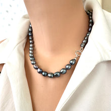 Load image into Gallery viewer, Black Pearl Necklace with White Baroque Pearl Removable Pendant, Silver, 18&quot;
