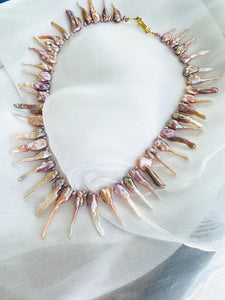 Spectacular Purplish Pink Biwa Pearls Necklace – 21” Inches – Gold Vermeil – Handmade in Canada