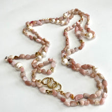 Carica l&#39;immagine nel visualizzatore di Gallery, Hand Knotted Baroque Pink Opal &amp; Freshwater Pearl Necklace, 58&#39;inches, Gold Plated
