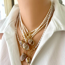 Load image into Gallery viewer, Real Seashell and Freshwater Pearl Necklace, Baroque Pearl &amp; White Shell Pendant, 16”-19&quot;in
