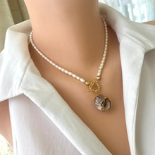 Cargar imagen en el visor de la galería, Real Seashell and Freshwater Pearl Necklace, Baroque Pearl &amp; White Shell Pendant, 16”-19&quot;in
