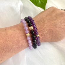 Charger l&#39;image dans la galerie, Bracelet extensible en améthyste lavande de 6 ou 8 mm, 14 carats GF, 18 cm
