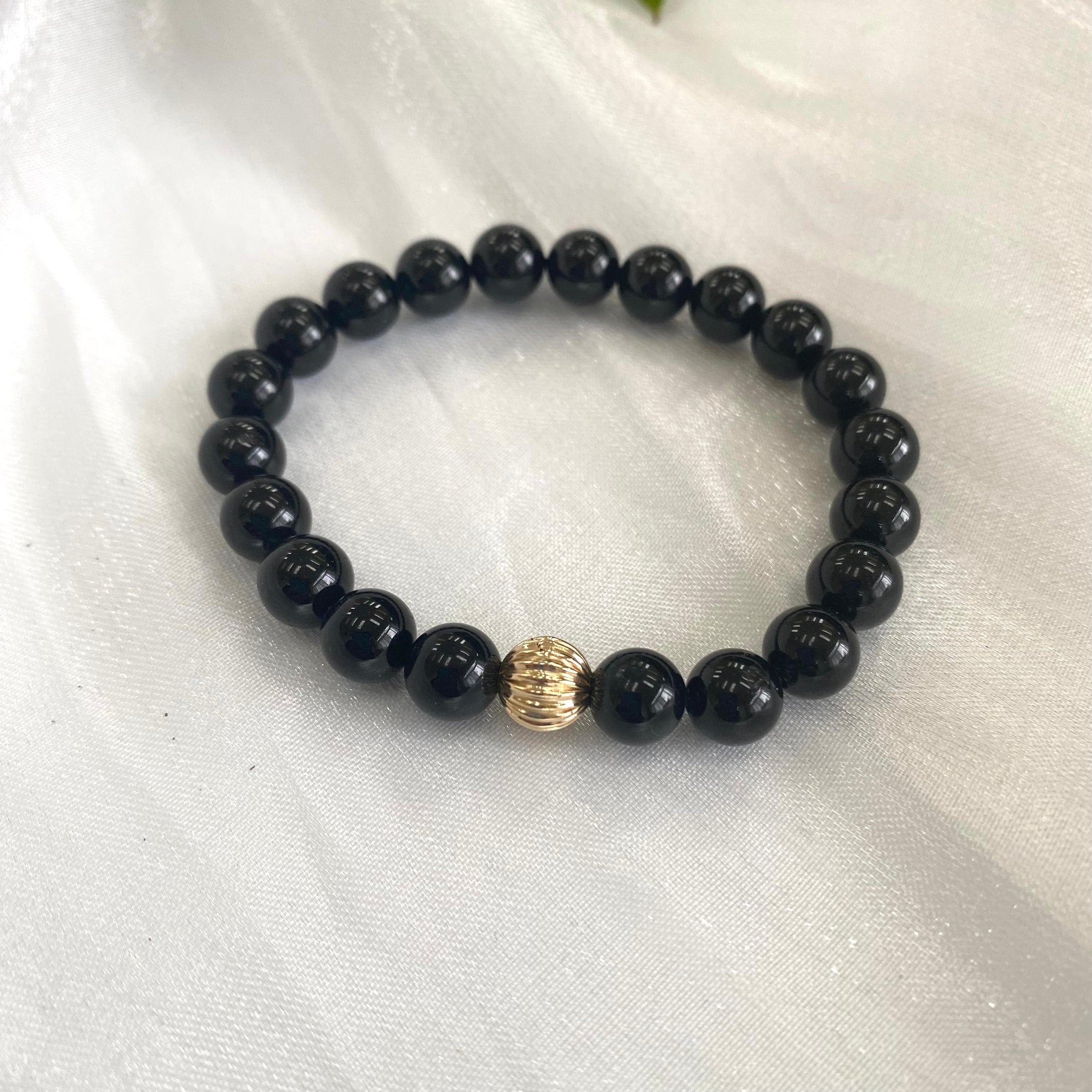 Black Tourmaline Bracelet in 8mm, 14K GF
