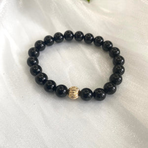 Black Tourmaline Bracelet in 8mm, 14K GF