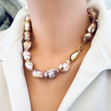 Charger l&#39;image dans la galerie, Handmade Freshwater Pearl Necklace – Golden Pink Baroque Pearl Necklace with Stylish Gold Plated Silver Clasp, 18&quot;– Canadian Jewelry
