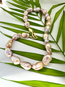 Handmade Freshwater Pearl Necklace – Golden Pink Baroque Pearl Necklace with Stylish Gold Plated Silver Clasp, 18"– Canadian Jewelry