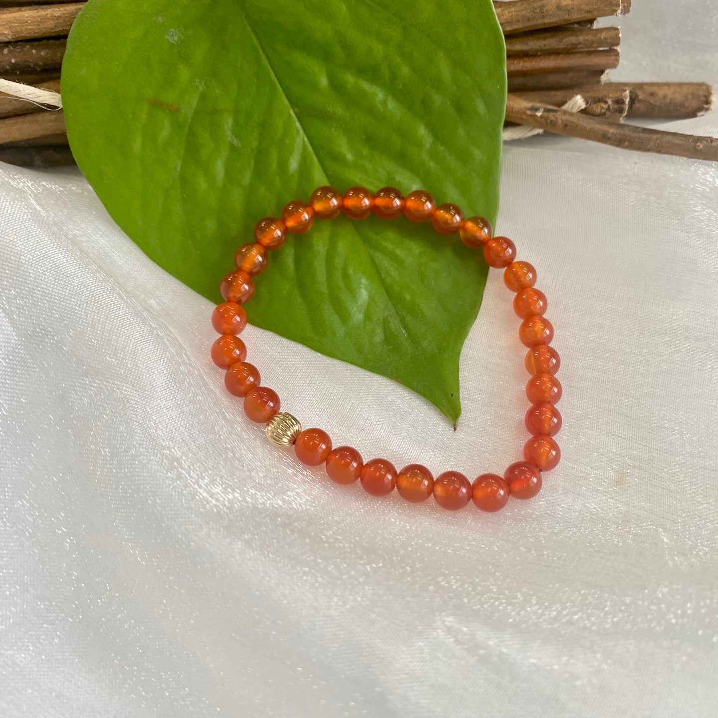 Orange Carnelian Stretch Bracelet with Pearls in 6 or 8mm, 14K GF, 7