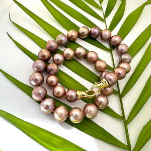 Metallic Edison Pearl Necklace 12–14mm | White Rhodium or Gold Vermeil Clasp | 18”