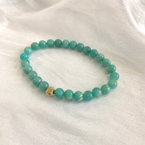 Bracelet extensible en amazonite verte de 6 ou 8 mm, 14 carats GF, 18 cm