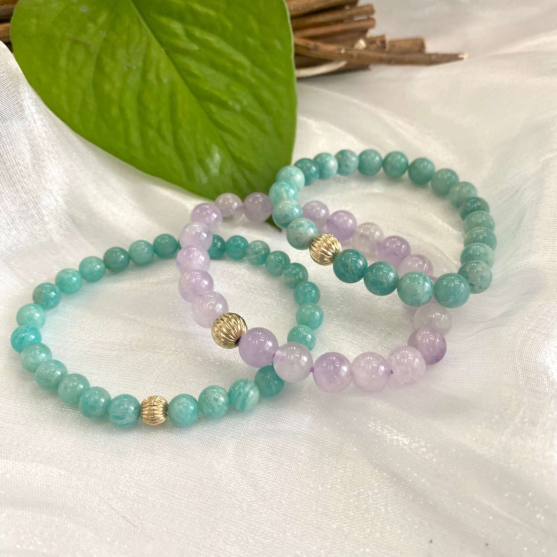 Green Amazonite Stretch Bracelet – 6mm or 8mm, 14K Gold Filled, showcasing AAA Russian Amazonite beads.