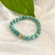 Charger l&#39;image dans la galerie, Bracelet extensible en amazonite verte de 6 ou 8 mm, 14 carats GF, 18 cm
