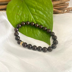 Dark Red Garnet Stretch Bracelet in 6 or 8mm with Pearls, 14K GF, 7"