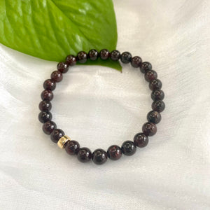 Dark Red Garnet Stretch Bracelet in 6 or 8mm with Pearls, 14K GF, 7"