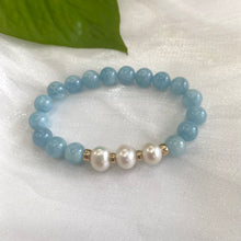 Charger l&#39;image dans la galerie, Bracelet en aigue-marine 8 mm et perles d&#39;eau douce, 14 carats GF, 7 pouces
