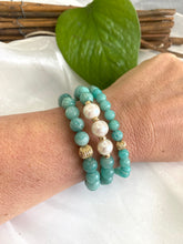 Charger l&#39;image dans la galerie, Bracelet extensible en amazonite verte de 6 ou 8 mm, 14 carats GF, 18 cm
