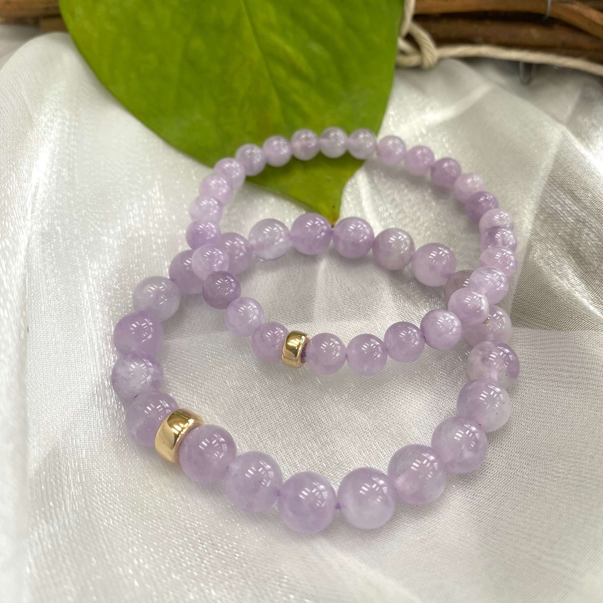 Lavender Amethyst Bracelet displayed as two bracelets on white cloth – product detail