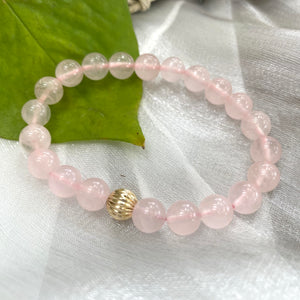 Rose Quartz Stretchy Bracelet in 6 or 8mm, 14K GF, 7"