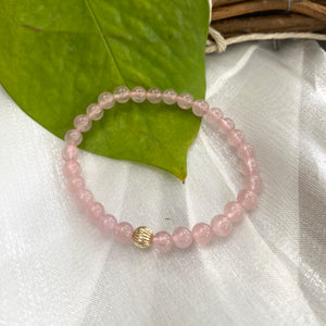 Rose Quartz Stretchy Bracelet in 6 or 8mm, 14K GF, 7"