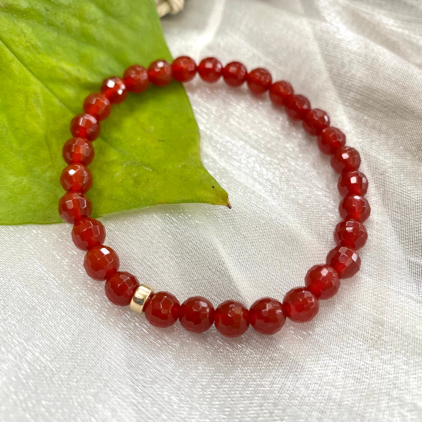 Red Agate Bracelet in 6mm, 14K GF, 7